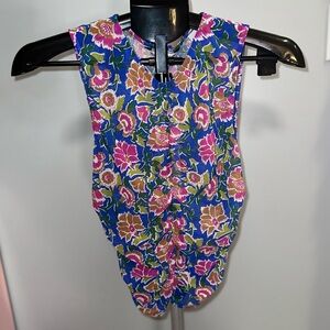 NWT Veronica Beard Blue Floral Center Runch Sleeveless Top
